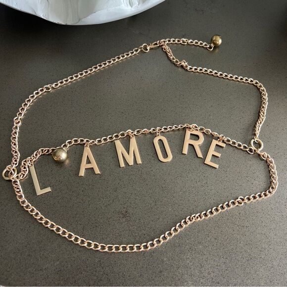 Luxury Gold Amore Script Chain Belt Ariana Medallion Charm Chain Belt in gold | Ramy Brook main image 3